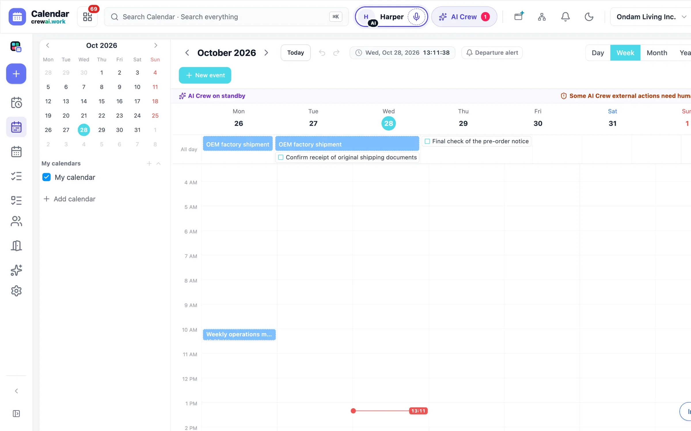 Calendar screen