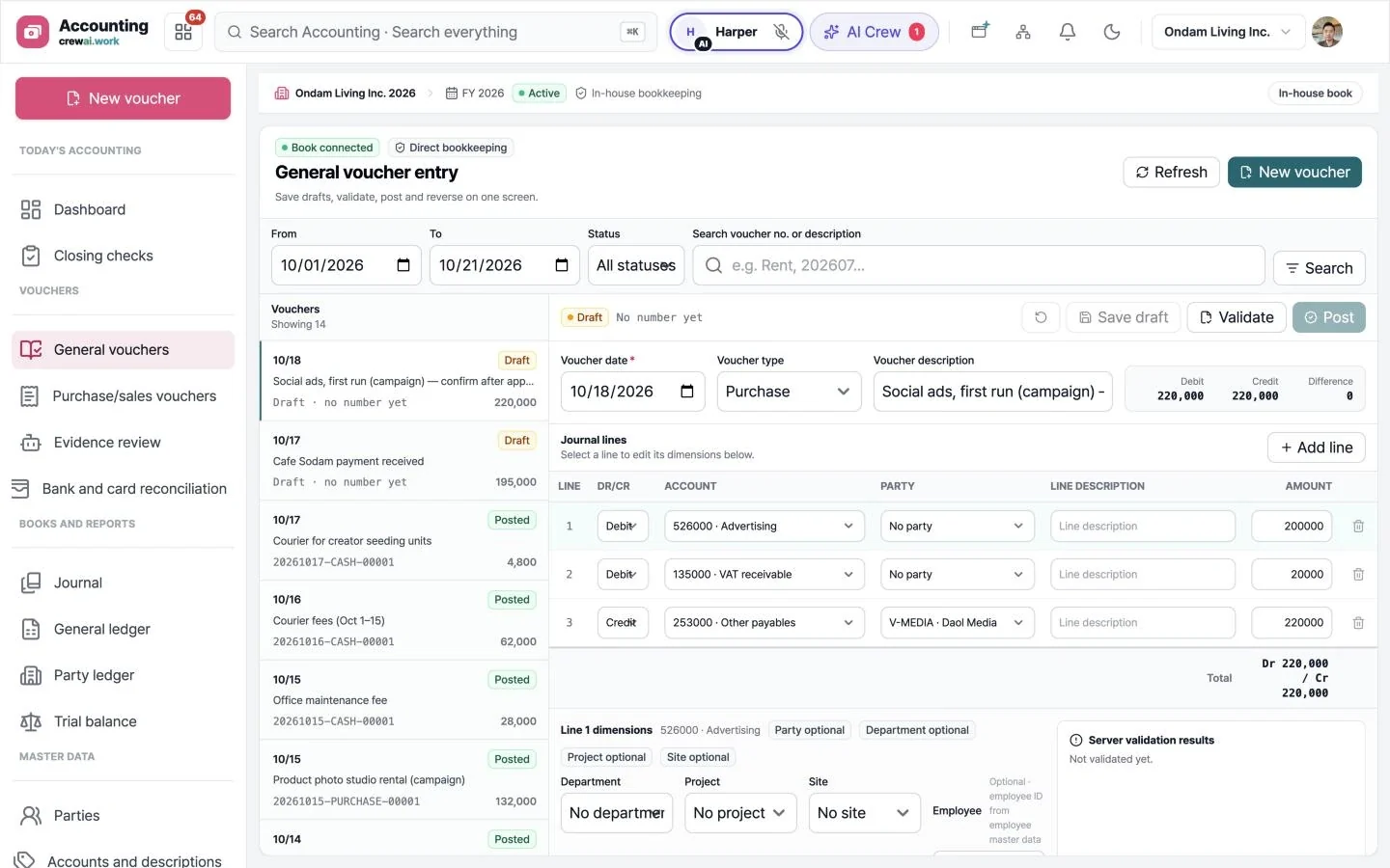 Accounting screen