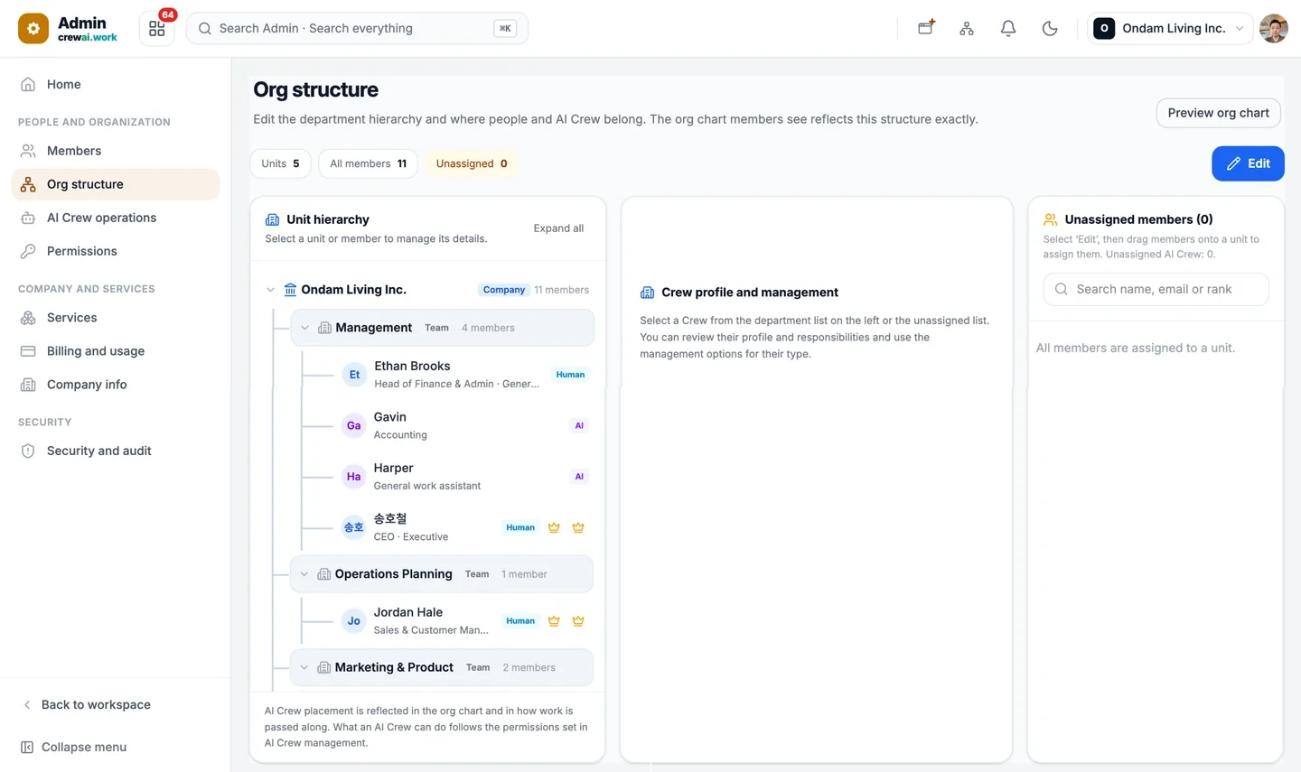 Admin console screen