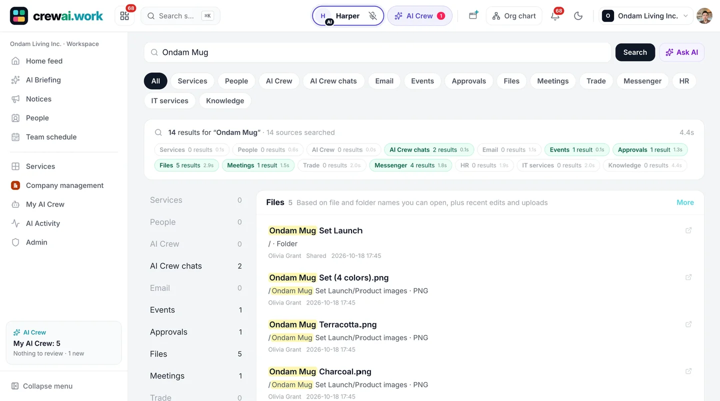 Unified search screen